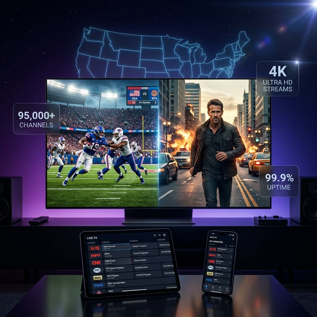 IPTV USA streaming on Smart TV Phone and Tablet devices in 4K HD